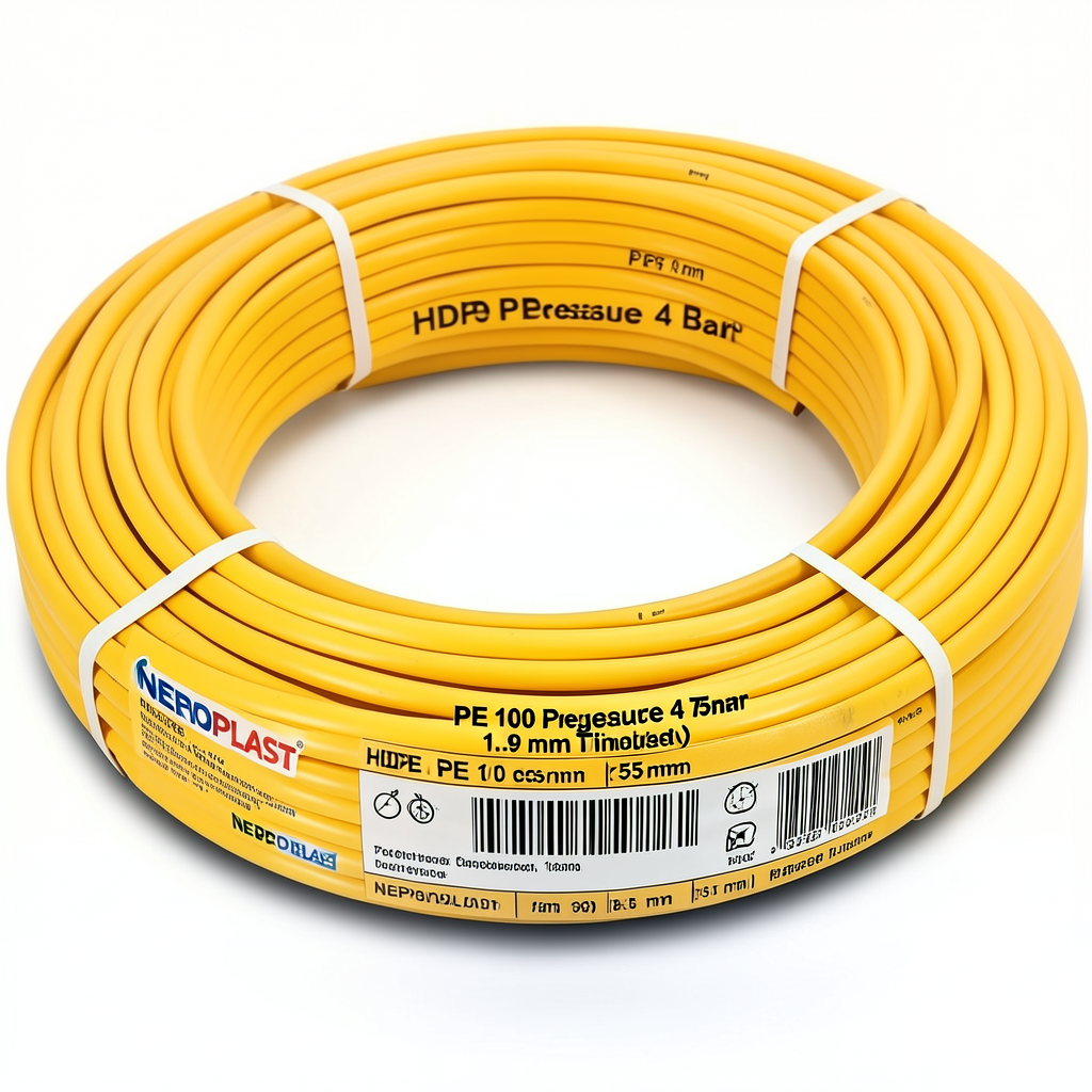 HDPE Pipes PE 100 Pressure 4 Bar 75 mm Diameter 1.9 mm Thickness Yellow | NEPROPLAST