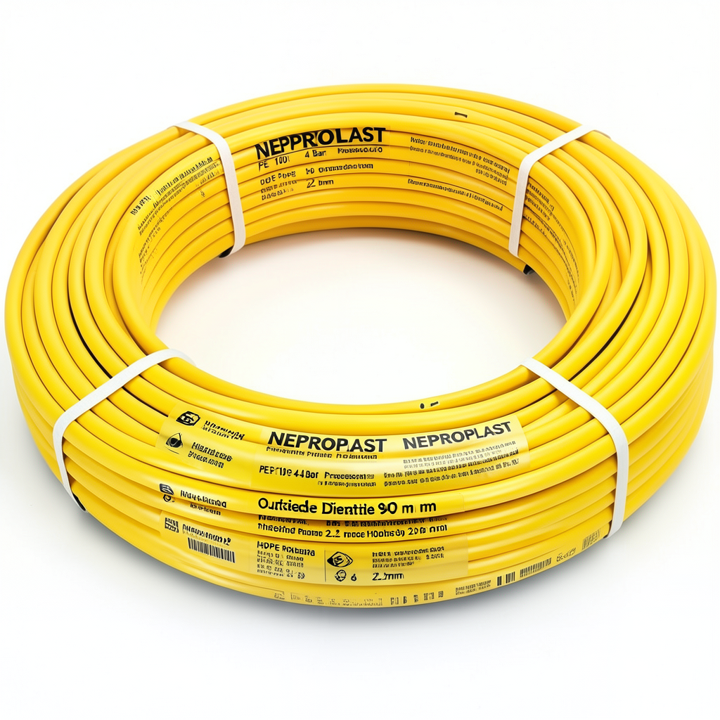 أنابيب HDPE PE 100 ضغط 4 بار قطر خارجي 90 مم سمك 2.2 مم لون أصفر | نيبروبلاست