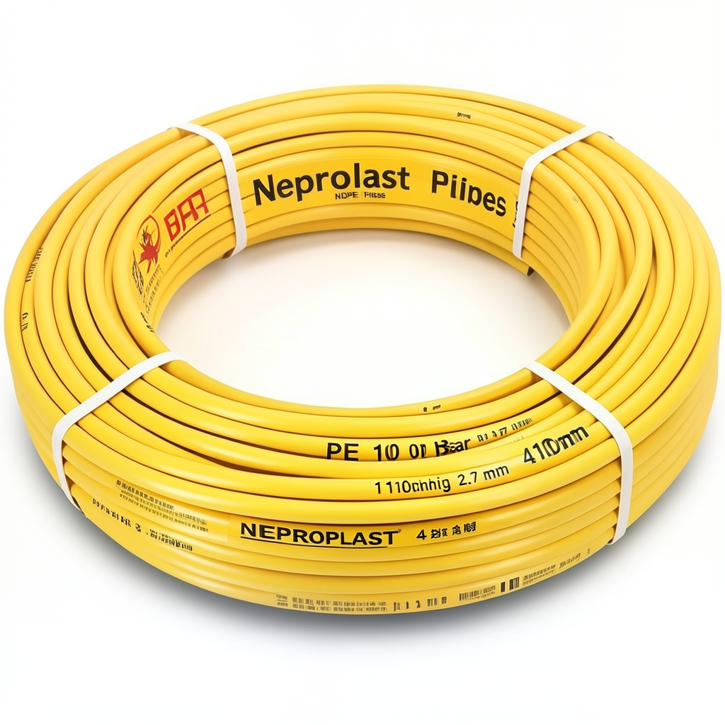 أنابيب HDPE نيبروبلاست PE 100 ضغط 4 بار قطر خارجي 110 مم سمك 2.7 مم لون أصفر | نيبروبلاست