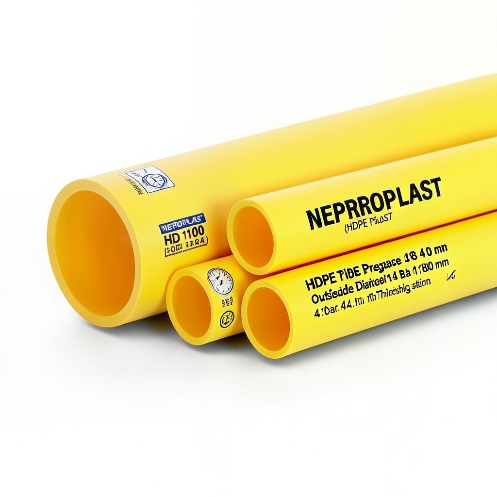 مواسير HDPE PE 100 ضغط 4 بار قطر خارجي 180 مم سمك 4.4 مم لون أصفر | نيبروبلاست