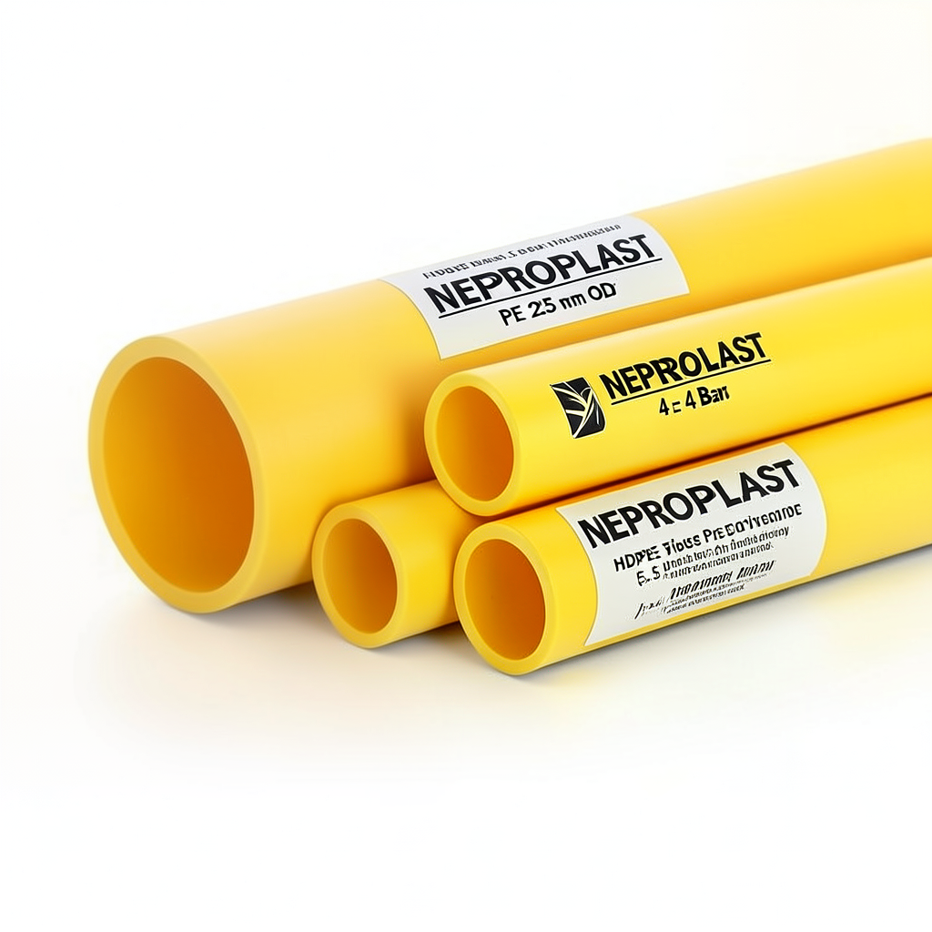 مواسير HDPE PE 100 ضغط 4 بار قطر خارجي 225 مم سمك 5.5 مم لون أصفر | نيبروبلاست
