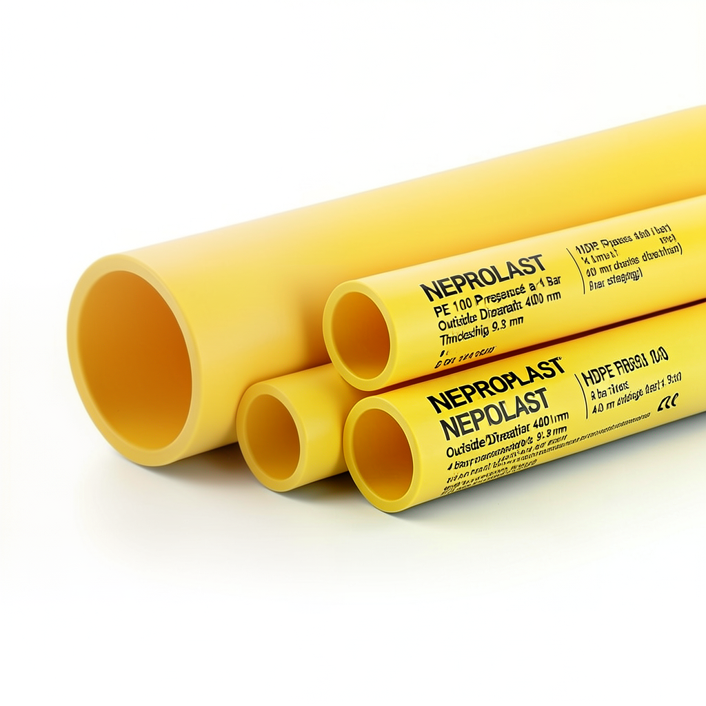 مواسير HDPE PE 100 ضغط 4 بار قطر خارجي 400 مم سمك 9.8 مم لون أصفر | نيبروبلاست