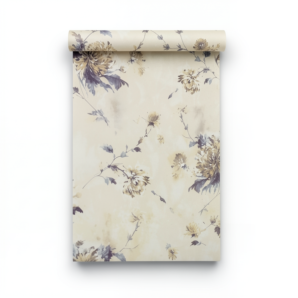 Italian Wall Covering Floral Design 10m x 1.06m Pale Beige