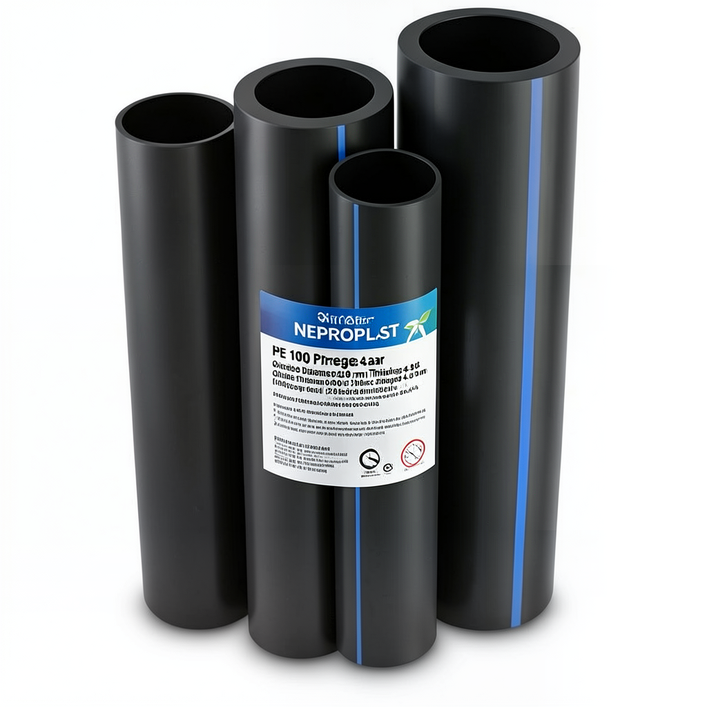 مواسير HDPE PE 100 ضغط 4 بار قطر خارجي 200 مم سمك 4.9 مم لون اسود | نيبروبلاست