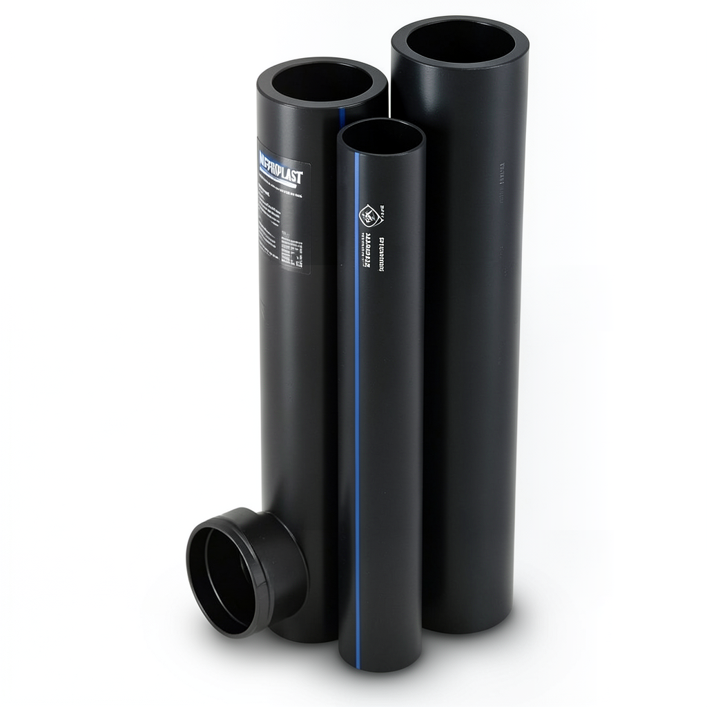 مواسير HDPE نيبروبلاست PE 100 ضغط 4 بار قطر خارجي 225 مم سمك 5.5 مم لون اسود | نيبروبلاست