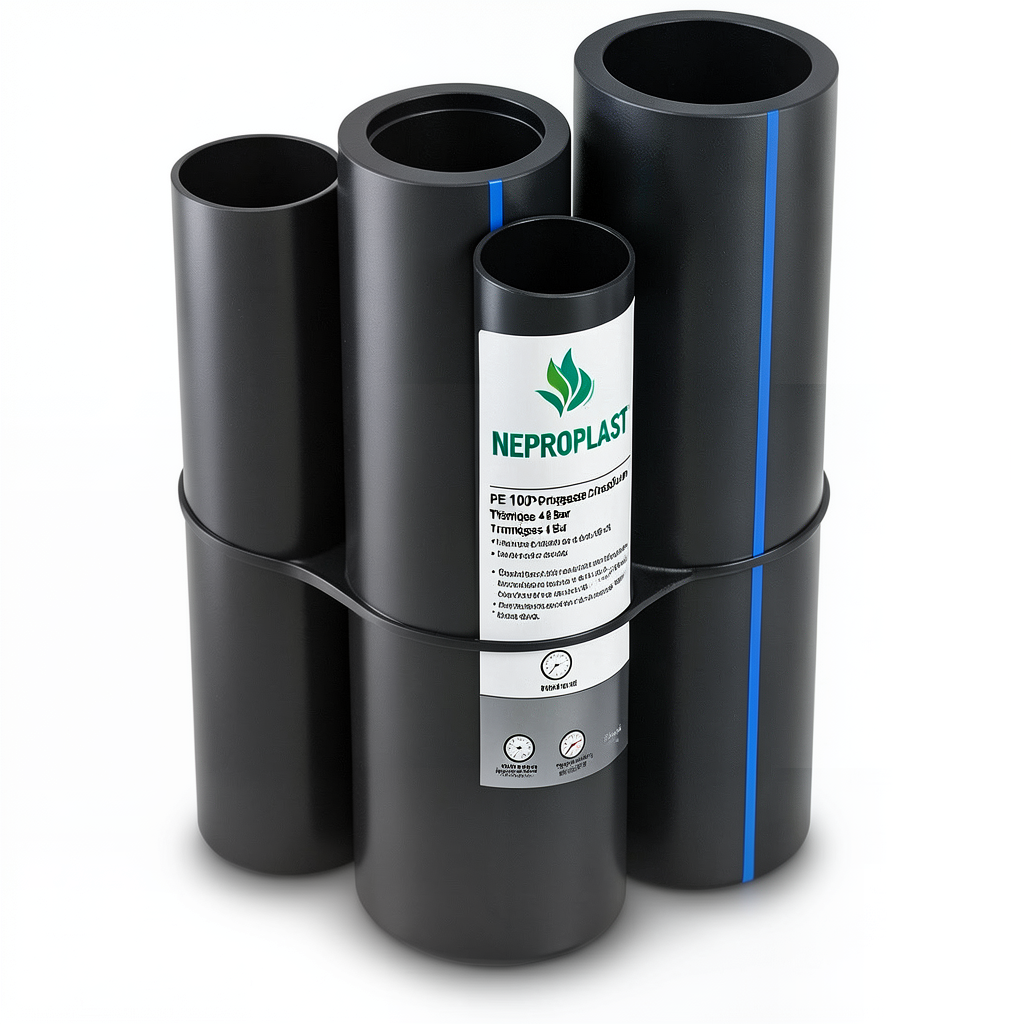 HDPE Pipes PE 100 Pressure 4 Bar Outside Diameter 630 mm Thickness 15.4 mm Black | NEPROPLAST