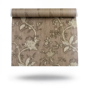 Italian Wallpaper Floral Design 10mx1.06m, Brown Color, Model 38011