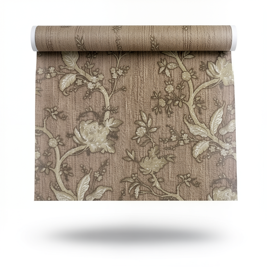 Italian Wallpaper Floral Design 10mx1.06m, Brown Color, Model 38011