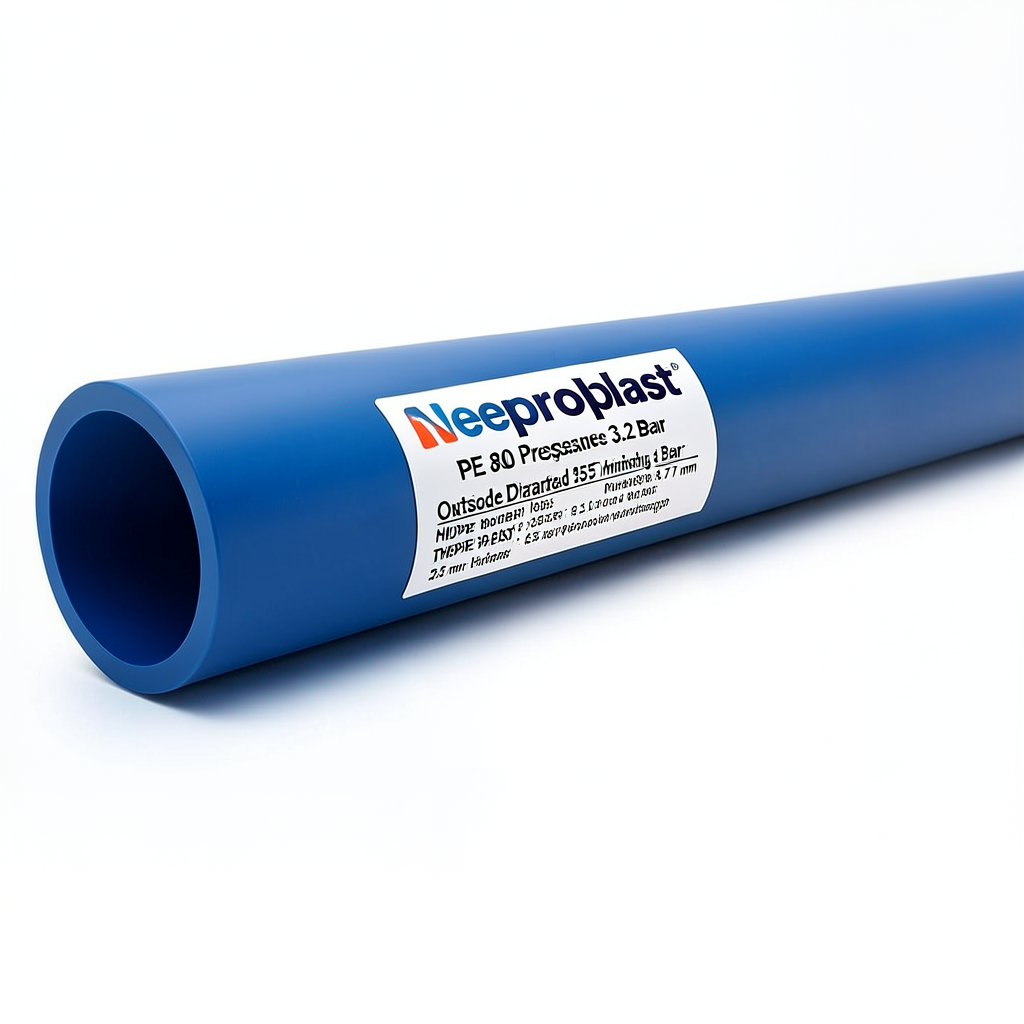 Neproplast HDPE Pipes PE 80 Pressure 3.2 Bar Outside Diameter 355 mm Thickness 8.7 mm Blue | NEPROPLAST