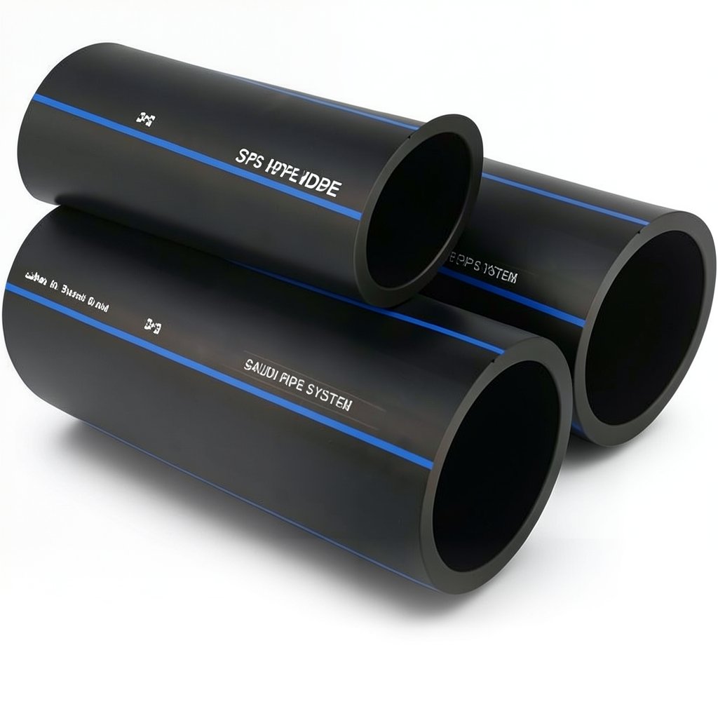 أنابيب HDPE السعودي PE 100 ضغط 6 بار قطر خارجي 90 مم سمك 3.5 مم لون اسود | مصنع أنظمة الانابيب السعودي (SPS)