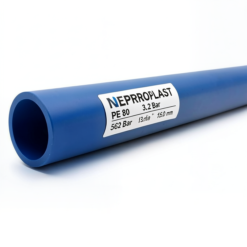 مواسير HDPE بولي ايثيلين عالي الكثافة PE 80 ضغط 3.2 بار قطر خارجي 560 مم سمك 13.7 مم أزرق | نيبروبلاست