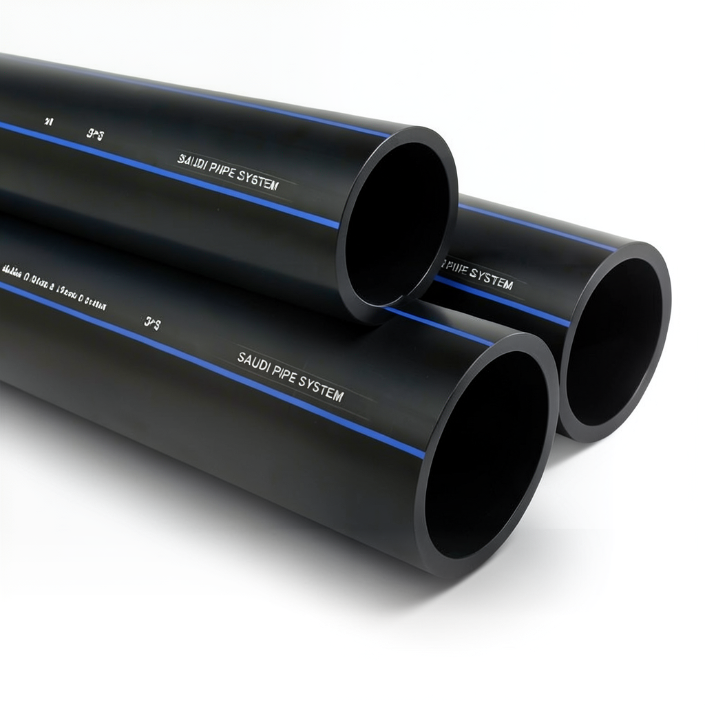 أنابيب HDPE السعودي PE 100 ضغط 16 بار قطر خارجي 110 مم سمك 10 مم لون أسود | مصنع أنظمة الانابيب السعودي (SPS)