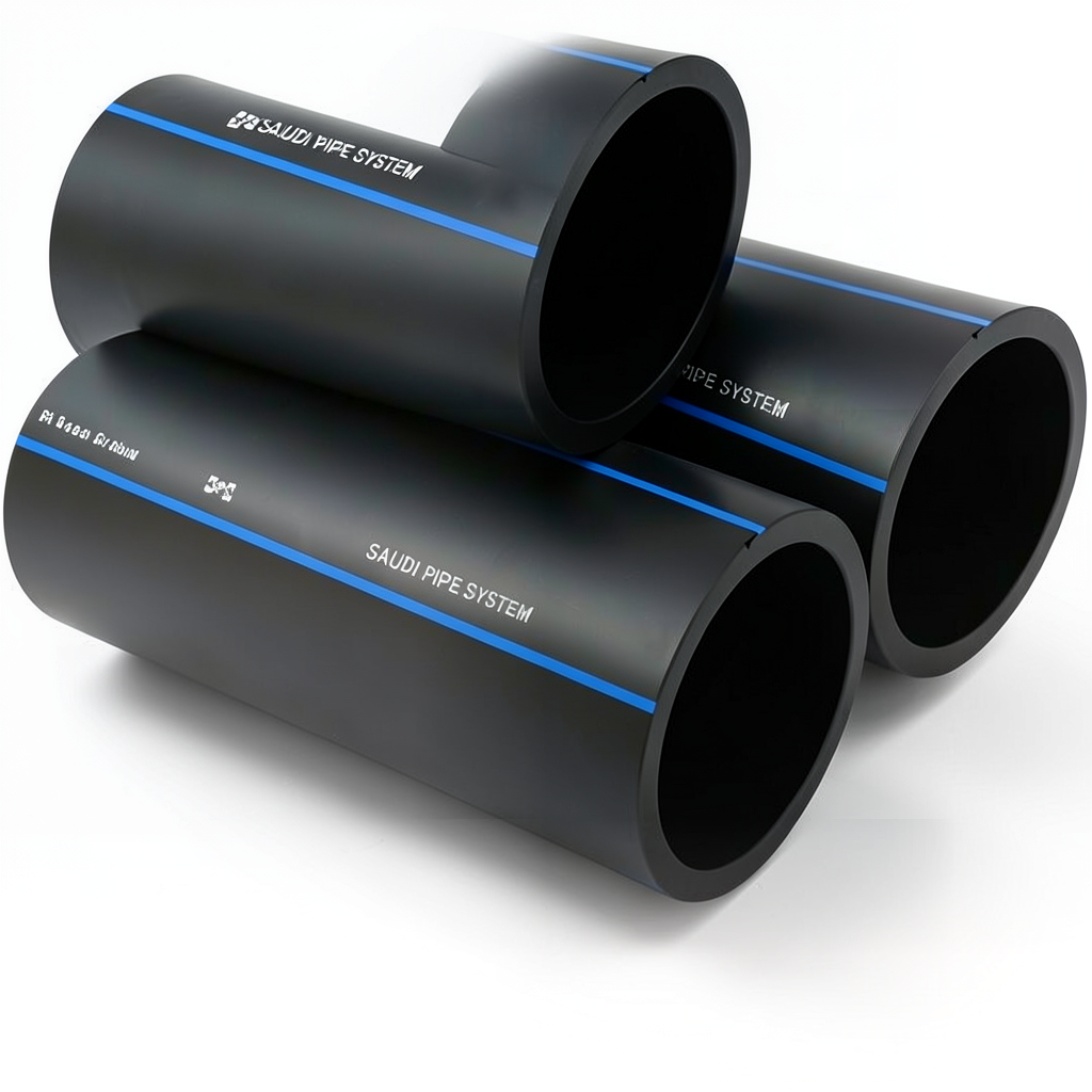 أنابيب HDPE السعودي PE 100 ضغط 16 بار قطر خارجي 140 مم سمك 12.7 مم لون اسود | مصنع أنظمة الانابيب السعودي (SPS)