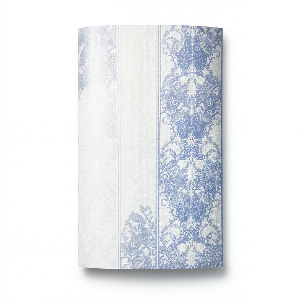 Italian Wallpaper Off White With Blue Striped Design, Size 10mx0.70m, Model 15076