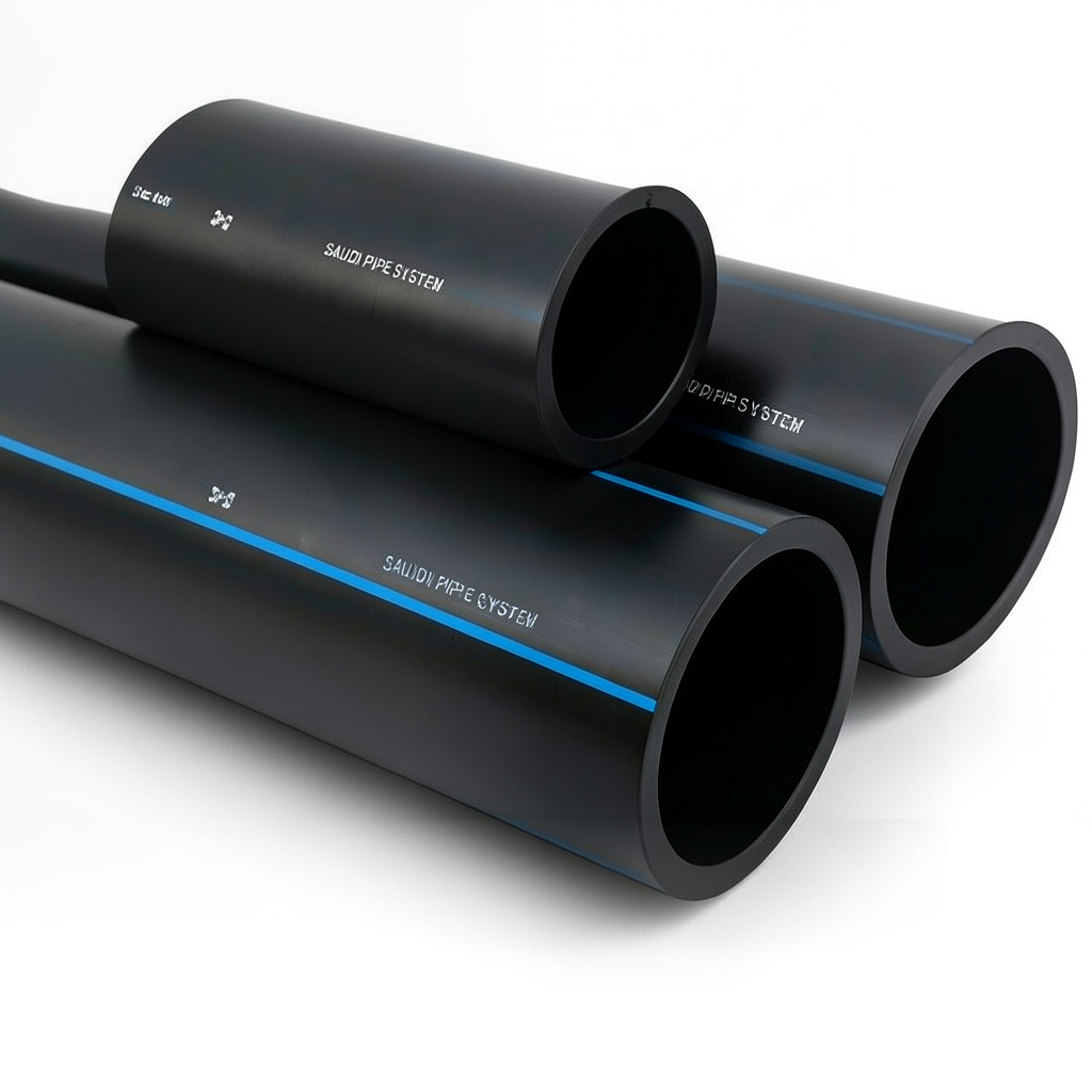 أنابيب HDPE السعودي PE 100 ضغط 10 بار قطر خارجي 160 مم سمك 9.5 مم لون اسود | مصنع أنظمة الانابيب السعودي (SPS)