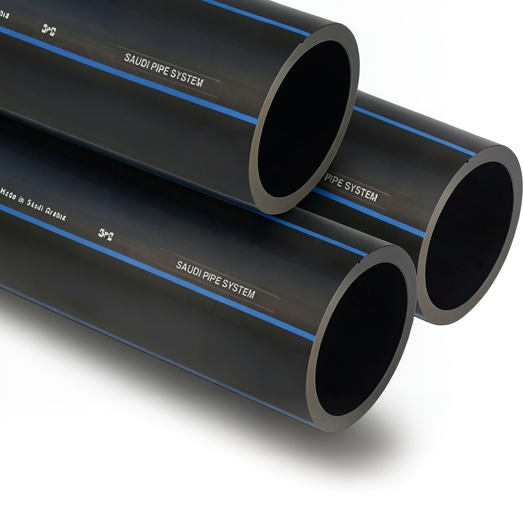 أنابيب HDPE السعودي PE 100 ضغط 16 بار قطر خارجي 160 مم سمك 14.6 مم لون أسود | مصنع أنظمة الانابيب السعودي (SPS)