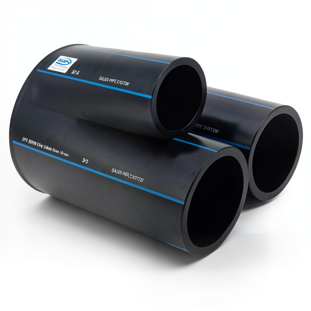 أنابيب HDPE السعودي PE 100 ضغط 6 بار قطر خارجي 180 مم سمك 6.9 مم لون اسود | مصنع أنظمة الانابيب السعودي (SPS)