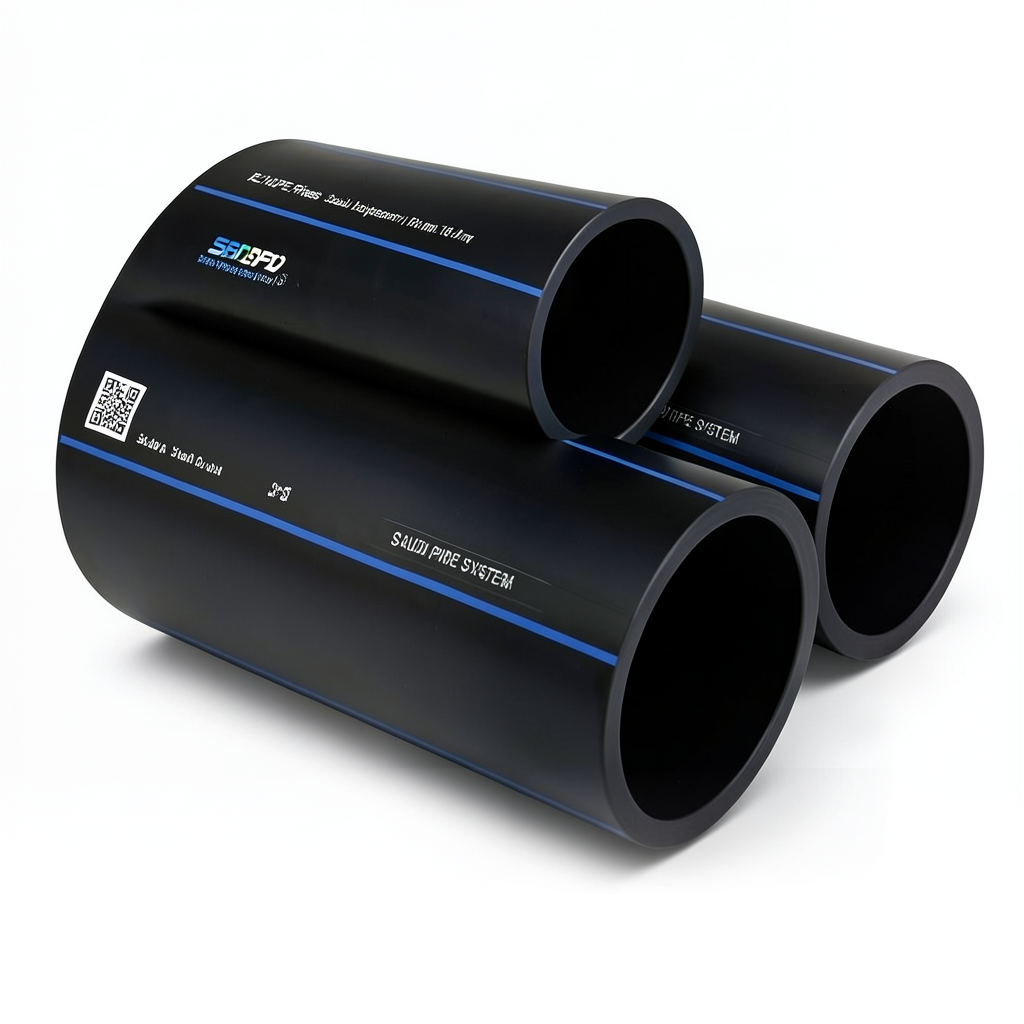 أنابيب HDPE السعودي PE 100 ضغط 16 بار قطر خارجي 180 مم سمك 16.4 مم لون أسود | مصنع أنظمة الانابيب السعودي (SPS)