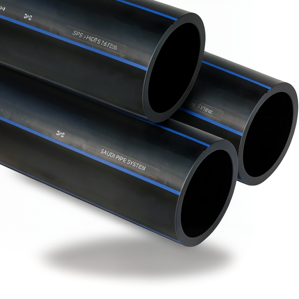 أنابيب HDPE PE 100 ضغط 6 بار قطر خارجي 200 مم سمك 7.7 مم لون أسود | مصنع أنظمة الانابيب السعودي (SPS)