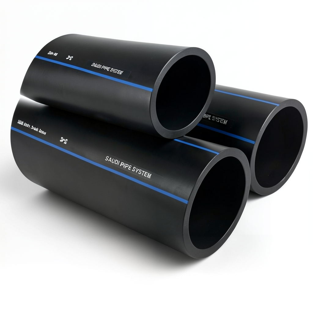 أنابيب HDPE PE 100 ضغط 10 بار قطر خارجي 200 مم سمك 11.9 مم لون أسود | مصنع أنظمة الانابيب السعودي (SPS)