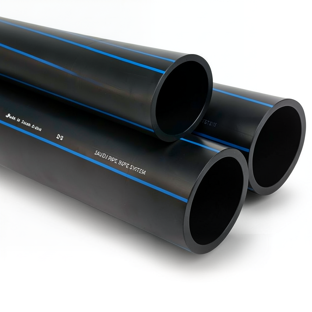 أنابيب HDPE PE 100 ضغط 6 بار قطر خارجي 200 مم سمك 7.7 مم لون أسود | مصنع أنظمة الانابيب السعودي (SPS)