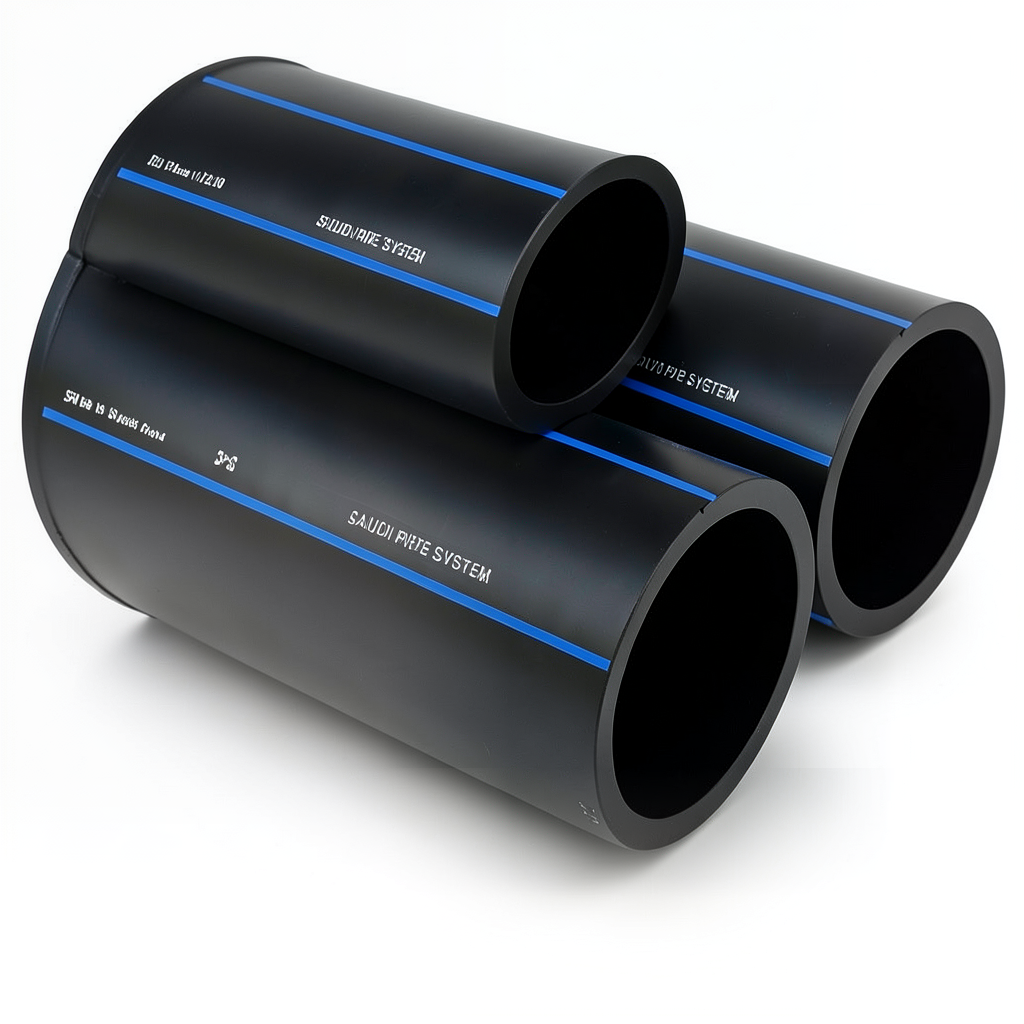 أنابيب HDPE PE 100 ضغط 10 بار قطر خارجي 200 مم سمك 11.9 مم لون أسود | مصنع أنظمة الانابيب السعودي (SPS)