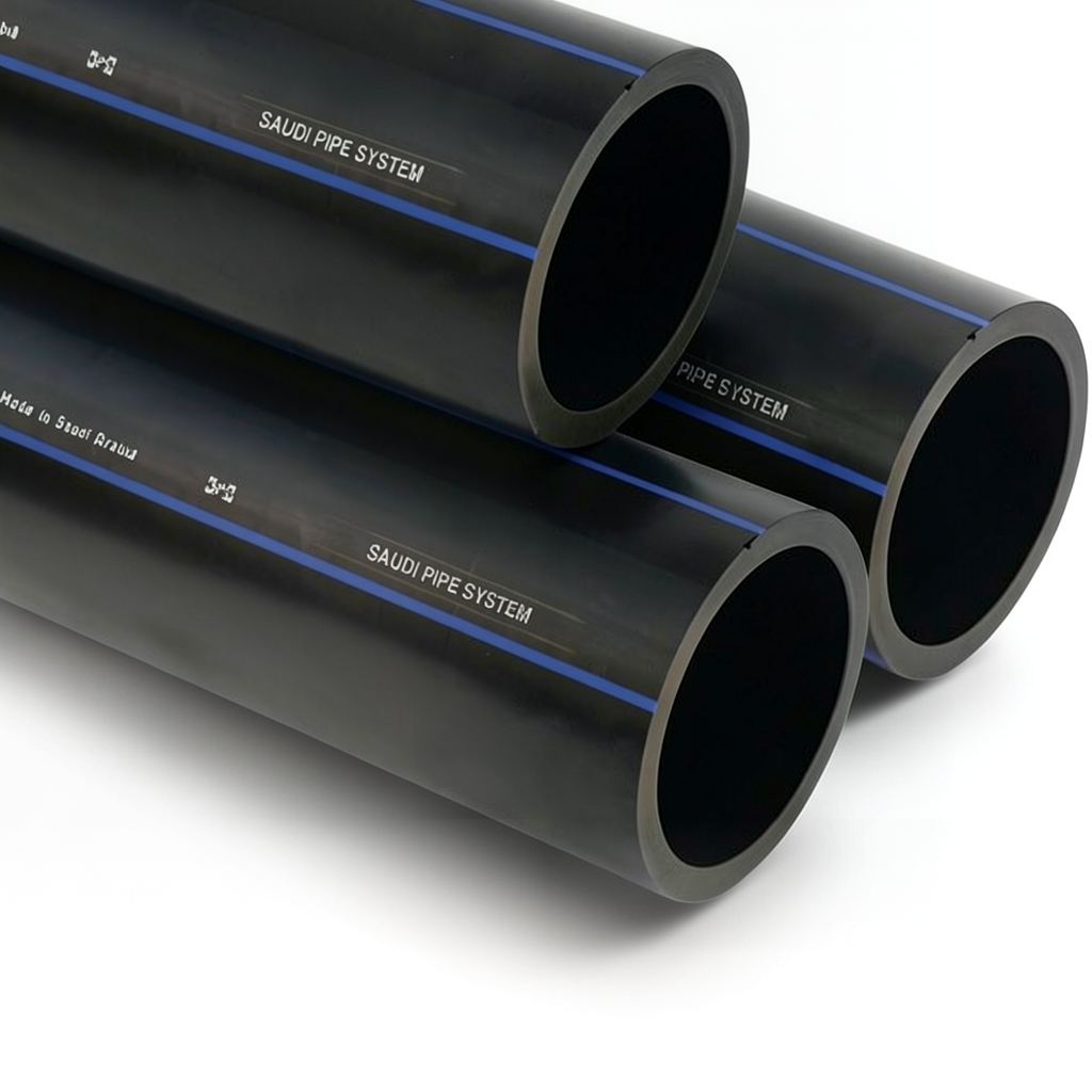 أنابيب HDPE SPS PE 100 ضغط 6 بار قطر خارجي 225 مم سمك 8.6 مم لون أسود | مصنع أنظمة الانابيب السعودي (SPS)