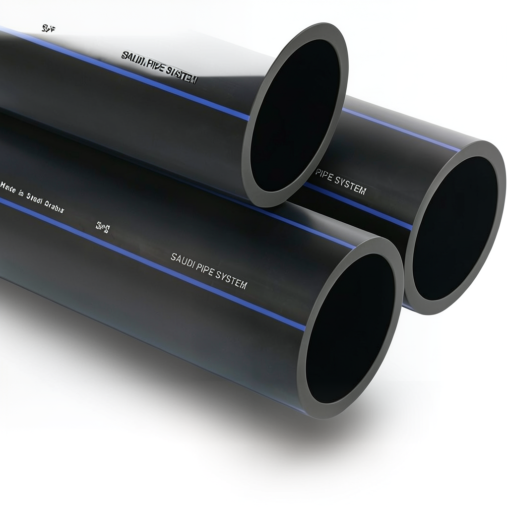 أنابيب HDPE السعودي PE 100 ضغط 16 بار قطر خارجي 200 مم سمك 18.2 مم لون اسود | مصنع أنظمة الانابيب السعودي (SPS)