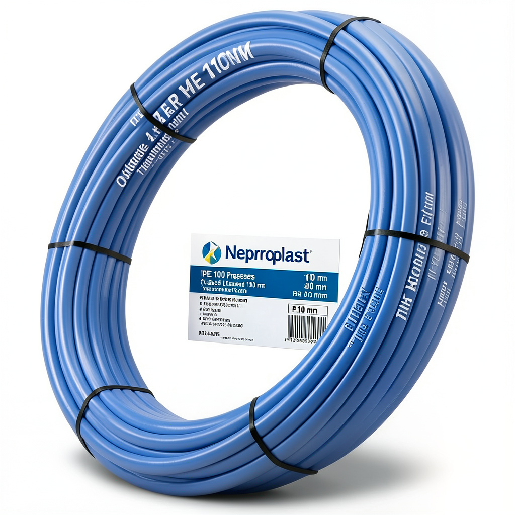 أنابيب HDPE نيبروبلاست PE 100 ضغط 4 بار قطر خارجي 110 مم سمك 2.7 مم لون ازرق | نيبروبلاست