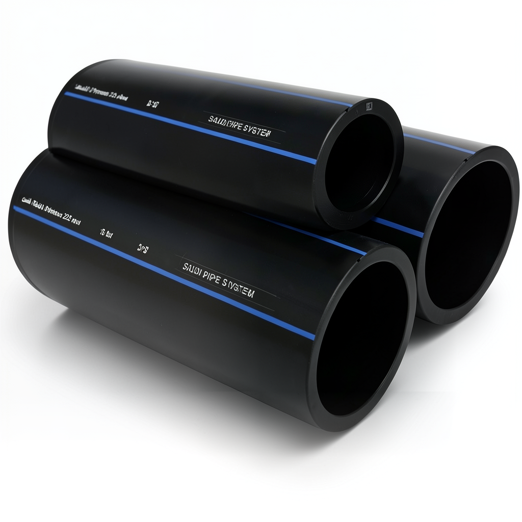 أنابيب HDPE السعودي PE 100 ضغط 16 بار قطر خارجي 225 مم سمك 20.5 مم لون أسود | مصنع أنظمة الانابيب السعودي (SPS)