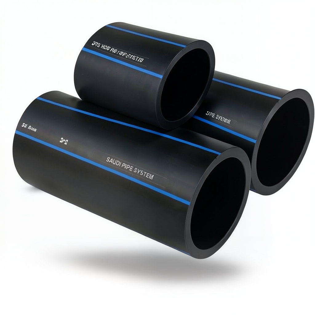أنابيب HDPE السعودي PE 100 ضغط 6 بار قطر خارجي 250 مم سمك 9.6 مم لون أسود | مصنع أنظمة الانابيب السعودي (SPS)