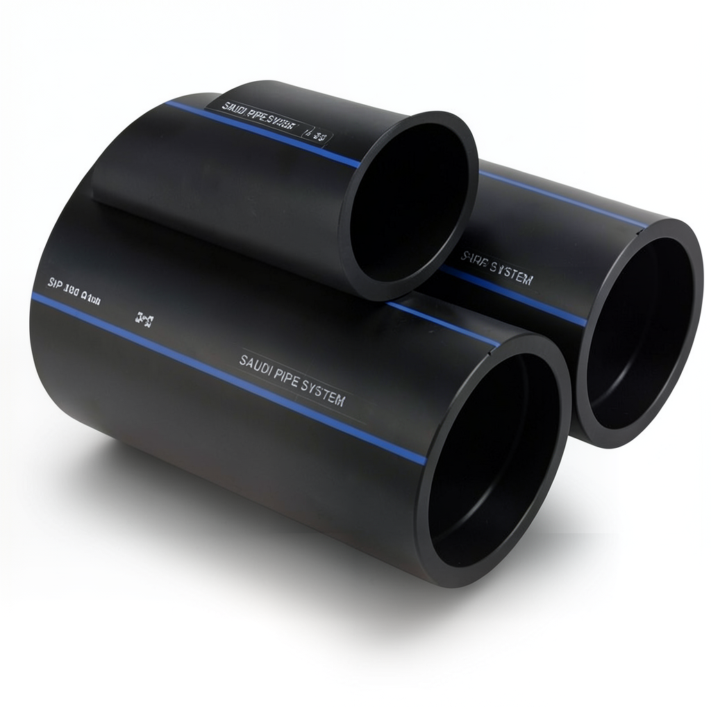 أنابيب HDPE السعودي PE 100 ضغط 10 بار قطر خارجي 250 مم سمك 14.8 مم لون اسود | مصنع أنظمة الانابيب السعودي (SPS)