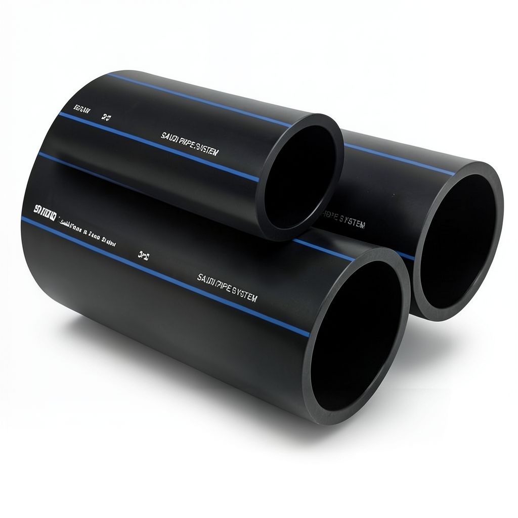 أنابيب HDPE السعودي PE 100 ضغط 16 بار قطر خارجي 250 مم سمك 22.7 مم لون أسود | مصنع أنظمة الانابيب السعودي (SPS)
