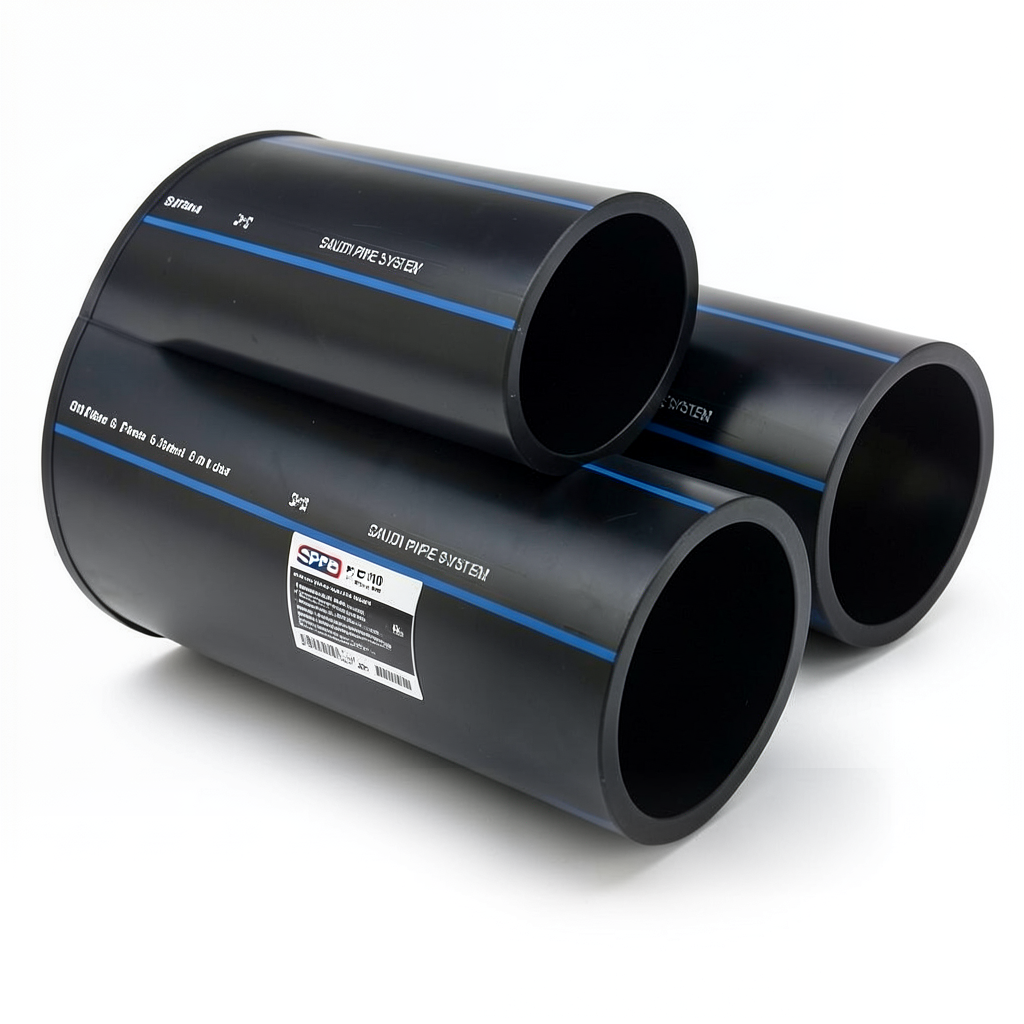 مواسير HDPE PE 100 ضغط 6 بار قطر خارجي 280 مم سمك 10.7 مم لون أسود | مصنع أنظمة الانابيب السعودي (SPS)