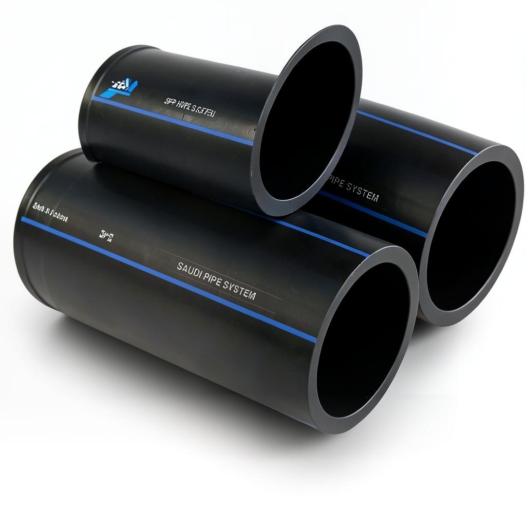 أنابيب HDPE السعودي PE 100 ضغط 10 بار قطر خارجي 250 مم سمك 14.8 مم لون اسود | مصنع أنظمة الانابيب السعودي (SPS)