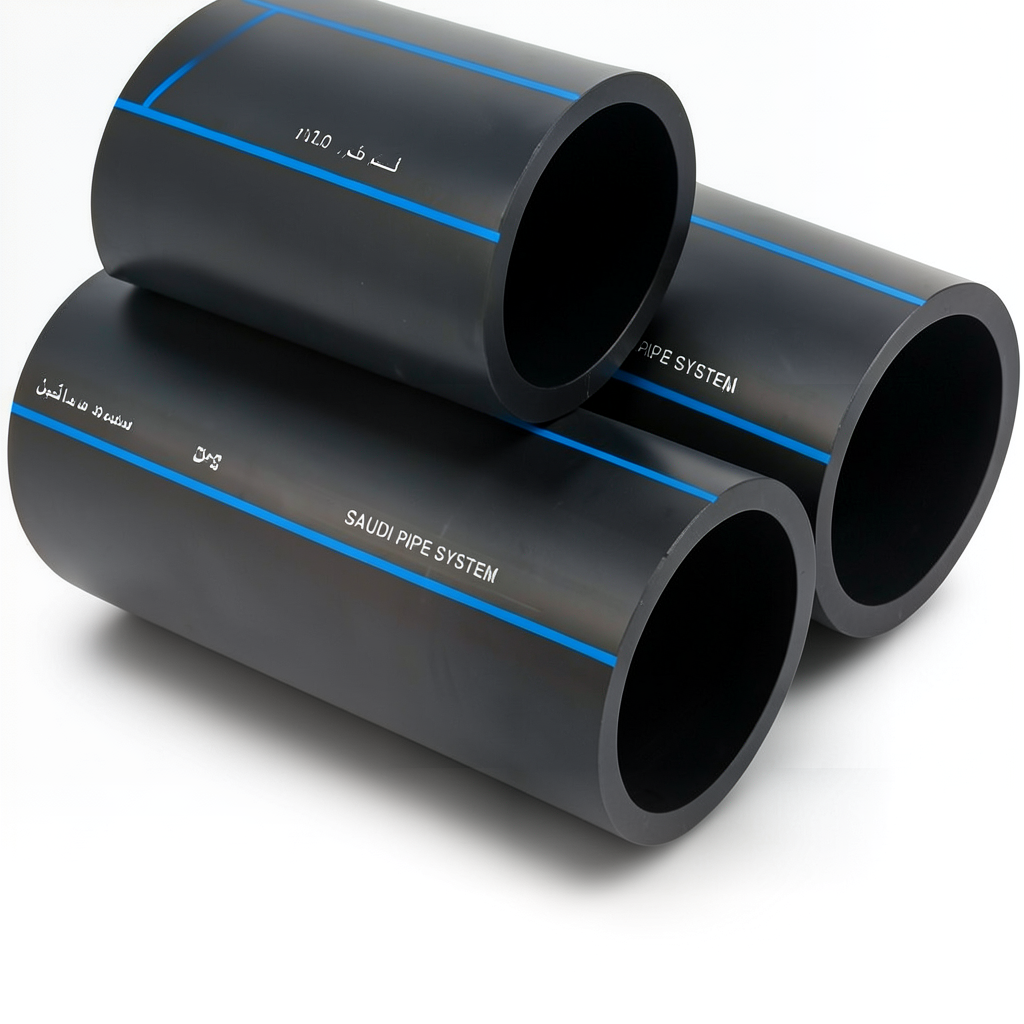 أنابيب HDPE السعودي PE 100 ضغط 16 بار قطر خارجي 250 مم سمك 22.7 مم لون أسود | مصنع أنظمة الانابيب السعودي (SPS)