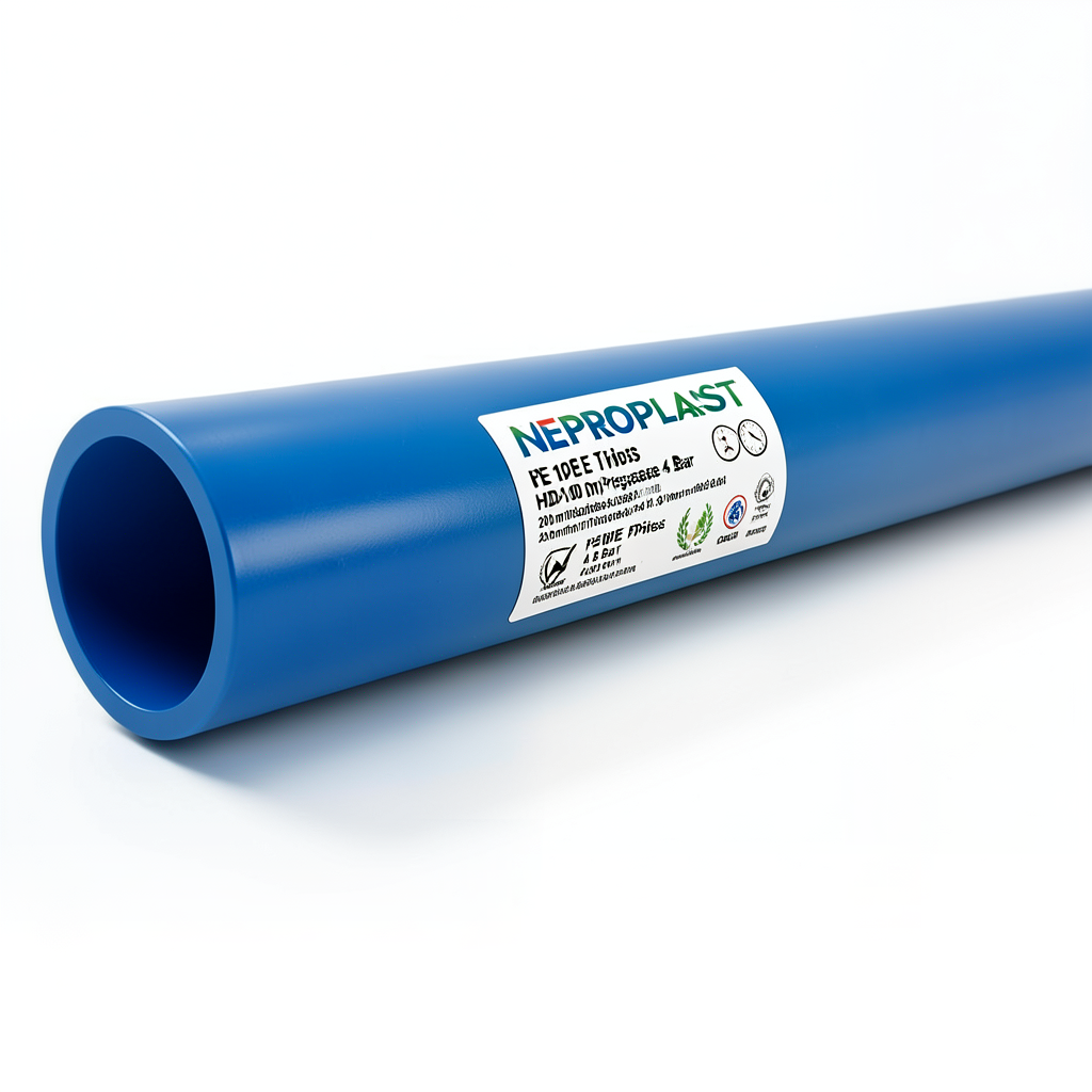 HDPE Pipes PE 100 Pressure 4 Bar 200 mm Diameter 4.9 mm Thickness Blue | NEPROPLAST