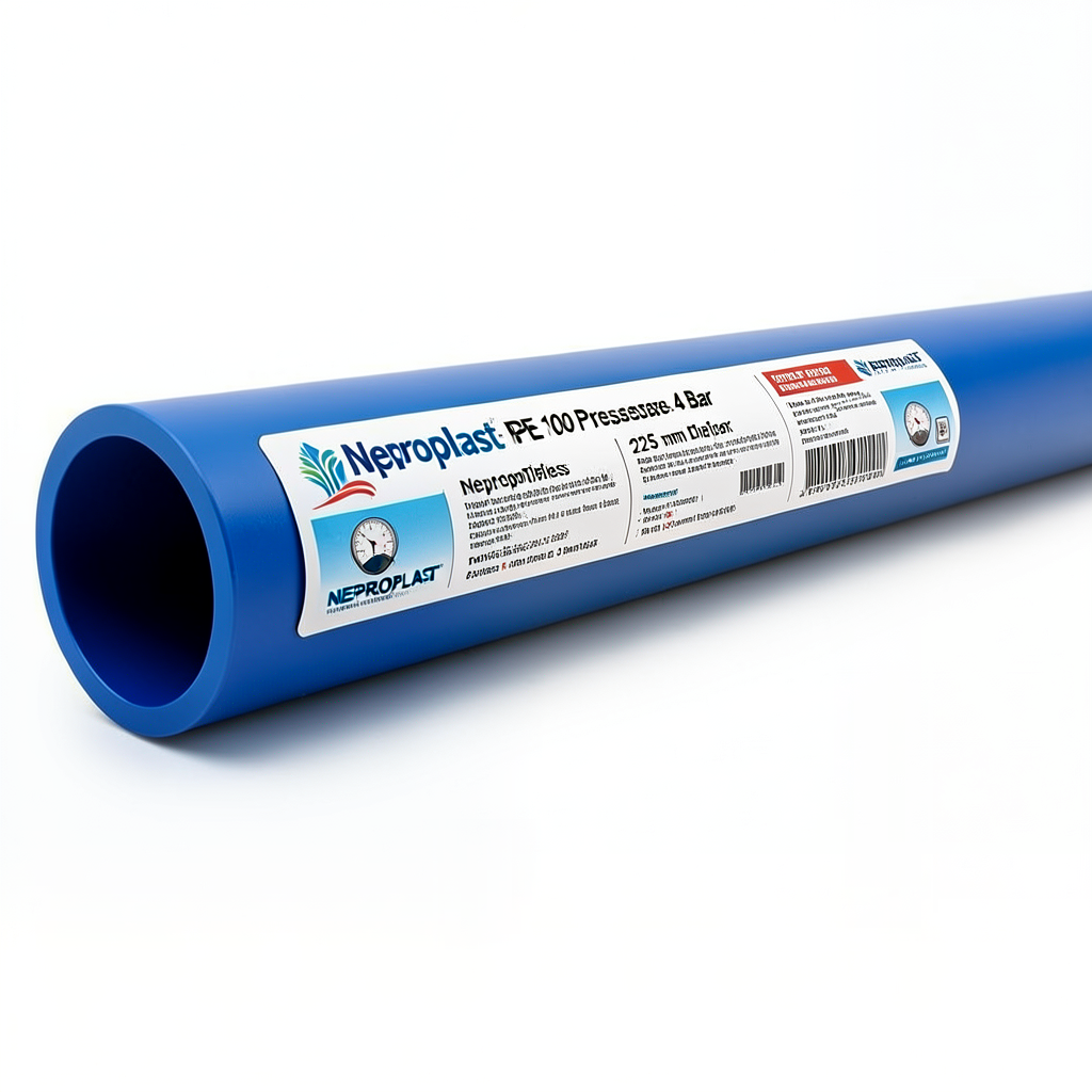 Neproplast HDPE Pipes PE 100 Pressure 4 Bar 225 mm Diameter 5.5 mm Thickness Blue | NEPROPLAST