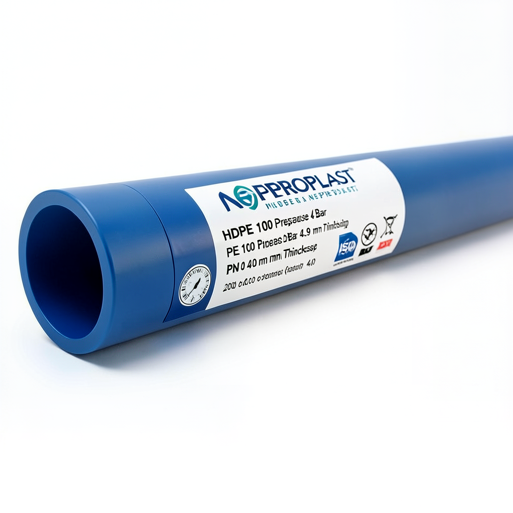 HDPE Pipes PE 100 Pressure 4 Bar 200 mm Diameter 4.9 mm Thickness Blue | NEPROPLAST