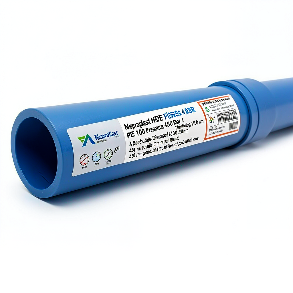 مواسير HDPE نيبروبلاست PE 100 ضغط 4 بار قطر خارجي 450 مم سمك 11.0 مم ازرق | نيبروبلاست