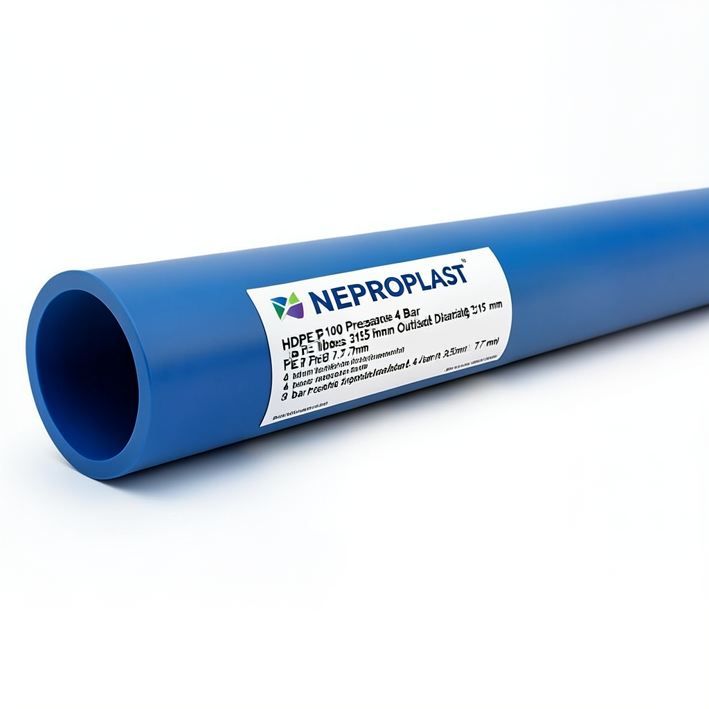 مواسير HDPE PE 100 ضغط 4 بار قطر خارجي 315 مم سمك 7.7 مم لون أزرق | نيبروبلاست