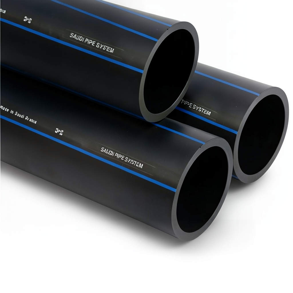 أنابيب HDPE السعودي PE 100 ضغط 16 بار قطر خارجي 355 مم سمك 32.2 مم لون اسود | مصنع أنظمة الانابيب السعودي (SPS)