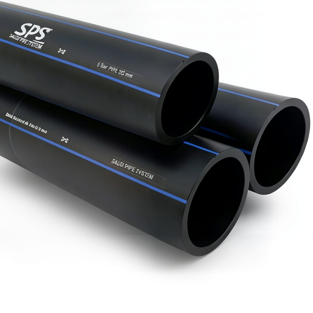 أنابيب HDPE السعودي PE 100 ضغط 6 بار قطر خارجي 355 مم سمك 13.6 مم لون أسود | مصنع أنظمة الانابيب السعودي (SPS)
