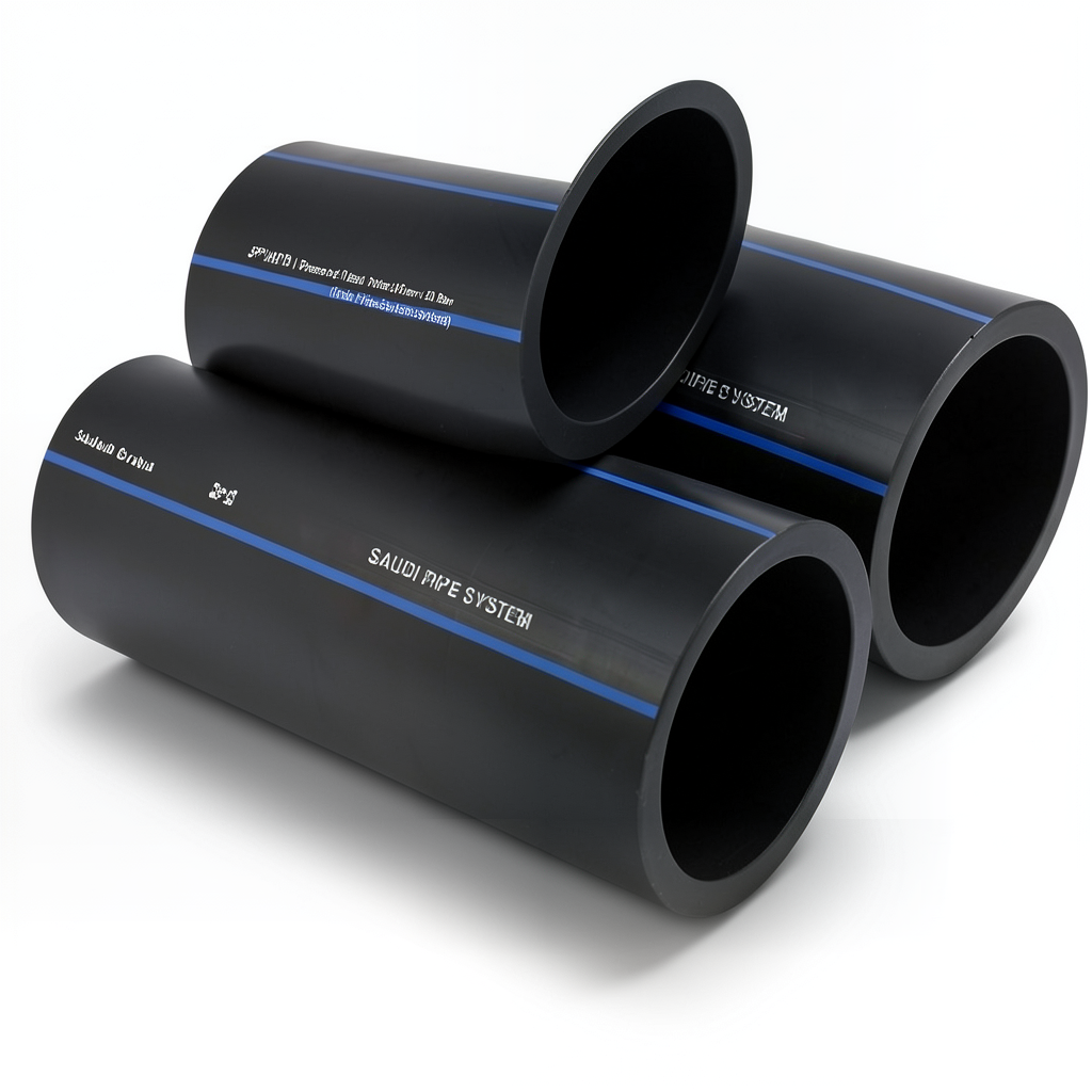 مواسير HDPE PE 100 ضغط 10 بار قطر خارجي 450 مم سمك 26.7 مم لون أسود | مصنع أنظمة الانابيب السعودي (SPS)
