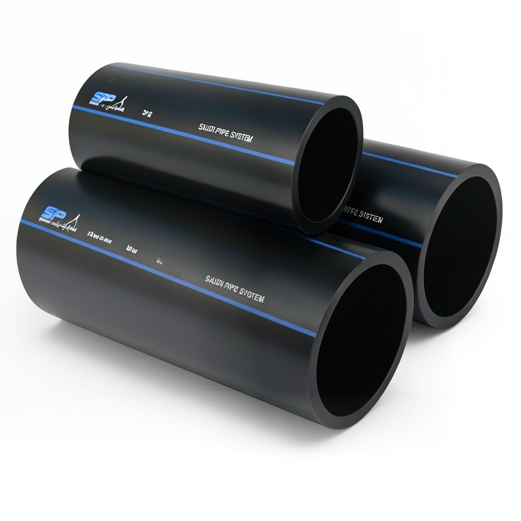 أنابيب HDPE السعودي PE 100 ضغط 6 بار قطر خارجي 450 مم سمك 17.2 مم لون اسود | مصنع أنظمة الانابيب السعودي (SPS)