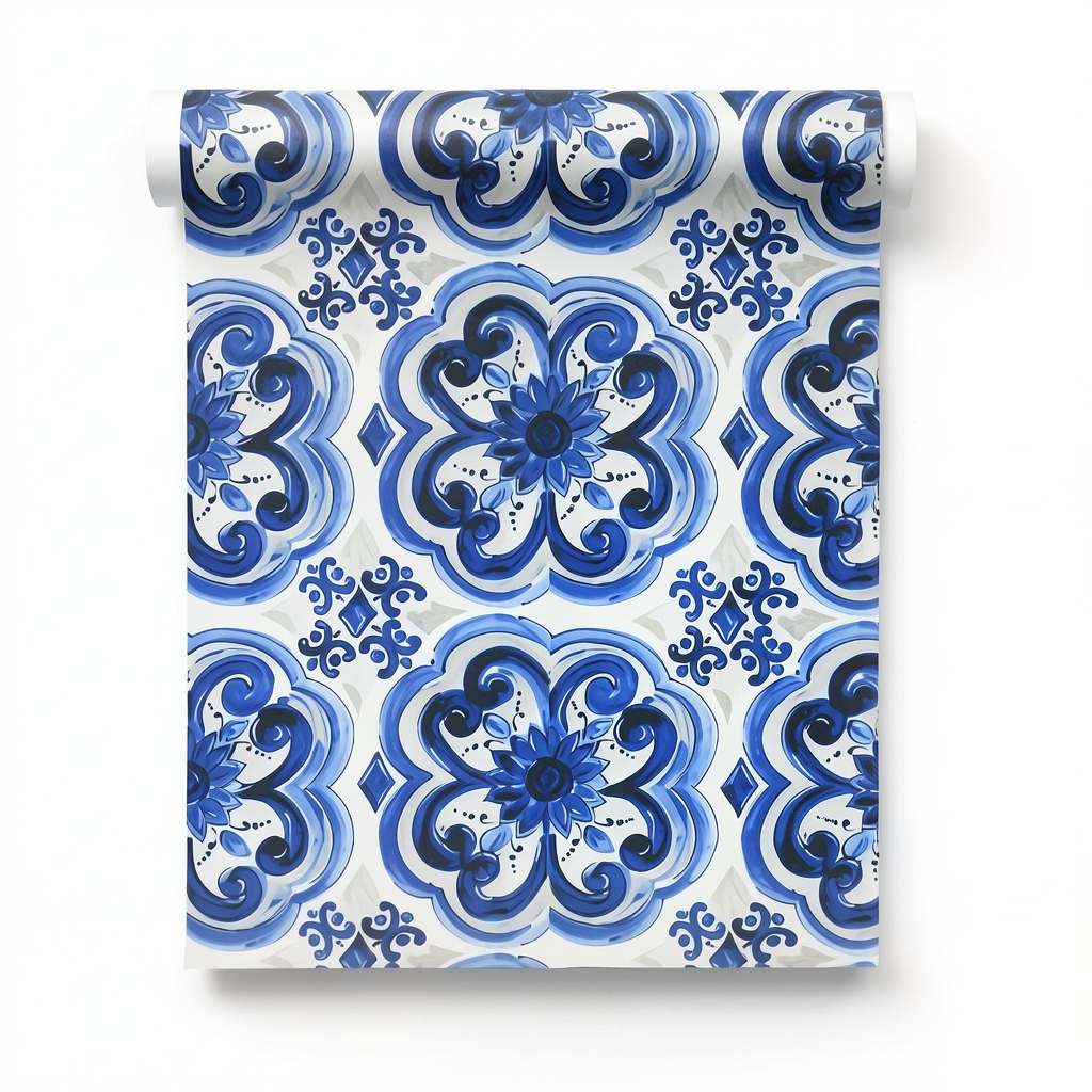 Italian Wallpaper 10.05m x 1.06m Blue and White