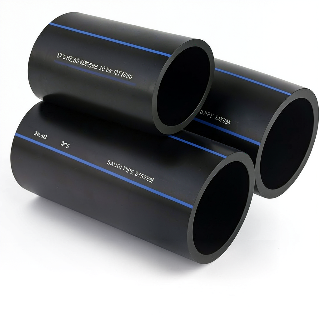مواسير HDPE PE 100 ضغط 10 بار قطر خارجي 560 مم سمك 33.2 مم لون أسود | مصنع أنظمة الانابيب السعودي (SPS)