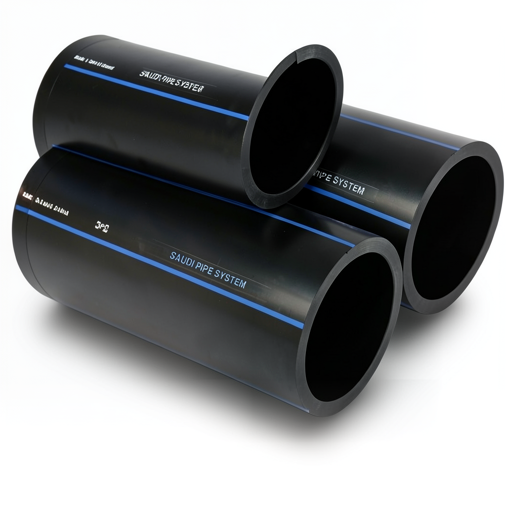 مواسير HDPE PE 100 ضغط 1 بار قطر خارجي 560 مم سمك 50.8 مم لون أسود | مصنع أنظمة الانابيب السعودي (SPS)