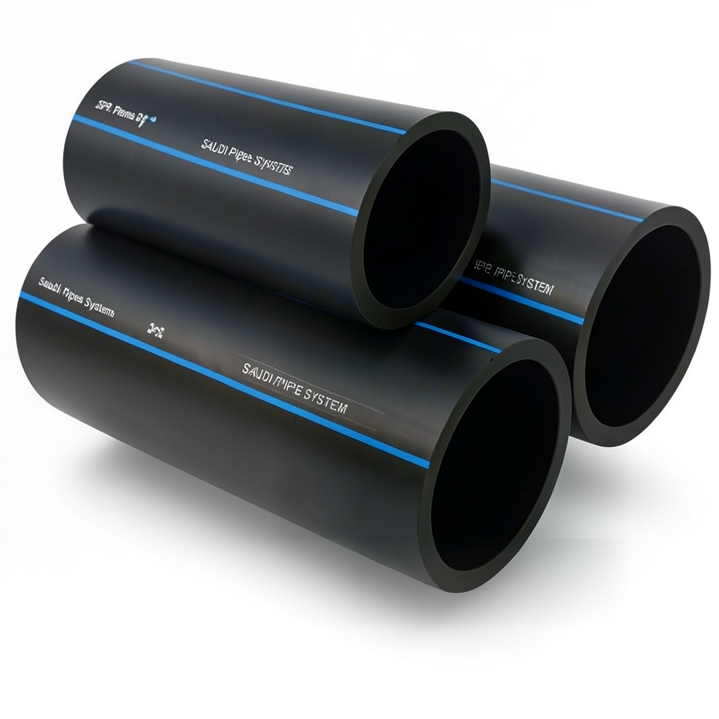 أنابيب HDPE السعودي PE 100 ضغط 16 بار قطر خارجي 500 مم سمك 45.4 مم لون اسود | مصنع أنظمة الانابيب السعودي (SPS)