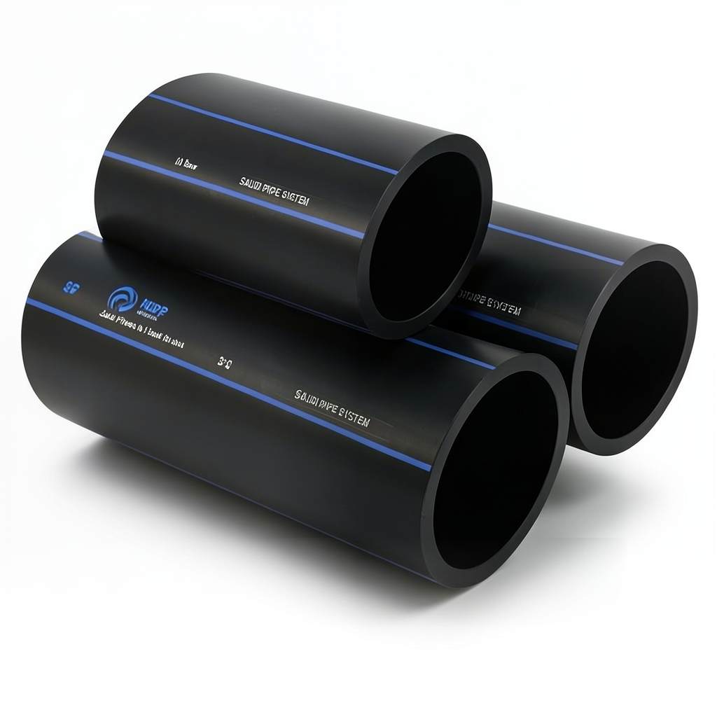 مواسير HDPE PE 100 ضغط 10 بار قطر خارجي 560 مم سمك 33.2 مم لون أسود | مصنع أنظمة الانابيب السعودي (SPS)